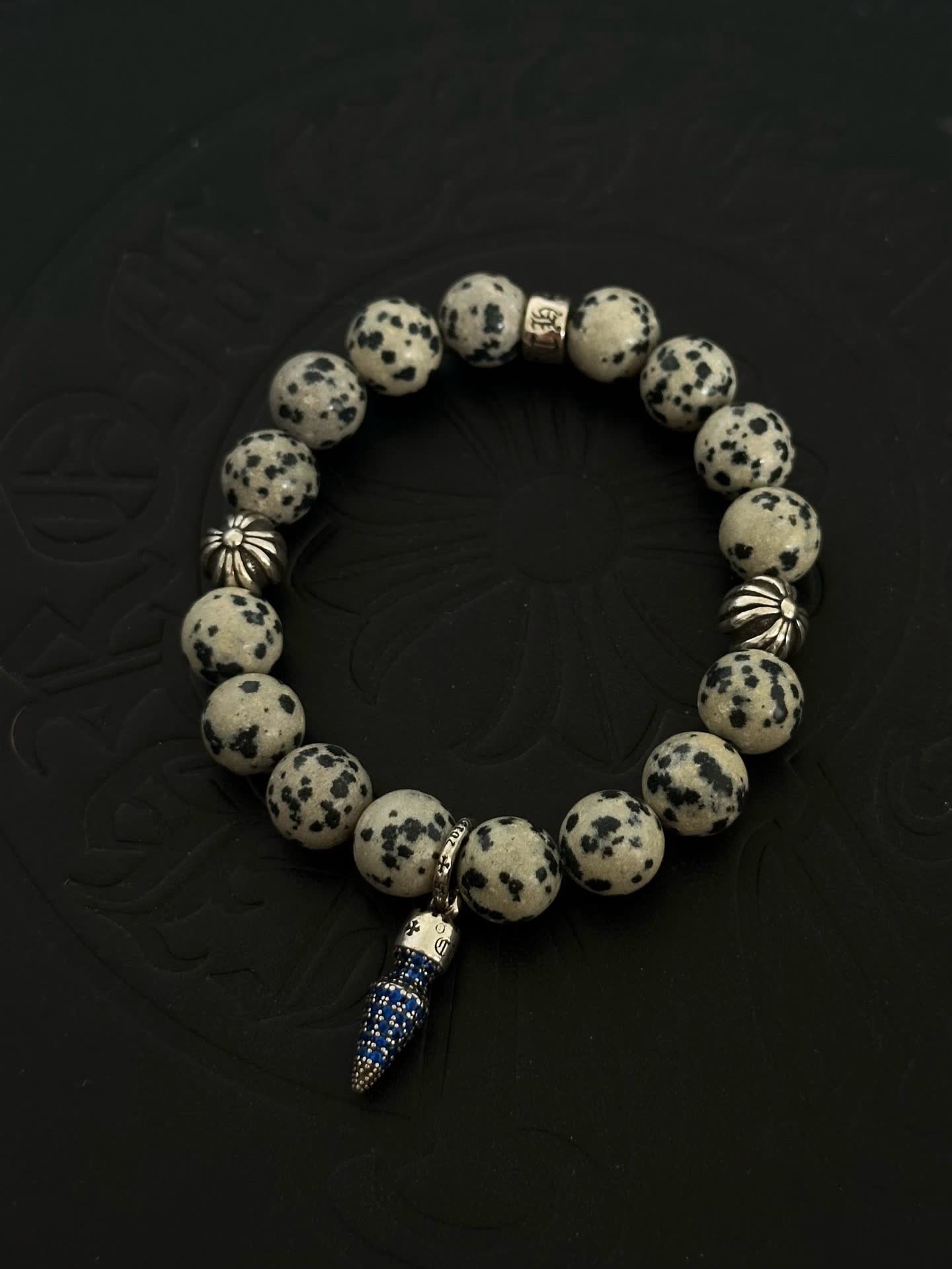 Chrome Hearts Beaded Bracelet with Silver and Blue Accents Chrome Hearts Beaded Bracelet with Silver and Blue Accents